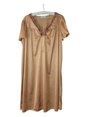 Vintage Vanity Fair Gold Nighty Nightgown XL Lace Trim